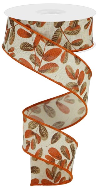 RGC1197C2  1.5" x 10yd Bold Leaves/Royal Crm/Lt Bge/Dk Brn/Dk Org