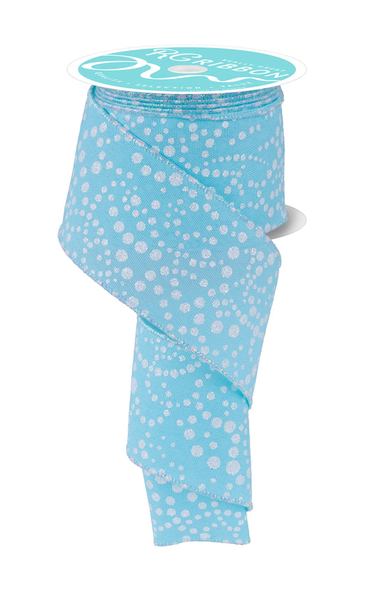 RGF1731RM 2.5" x 10yd Mini Glitter Dots Christmas Ribbon – Ice Blue/Irid White – Wired Holiday Ribbon