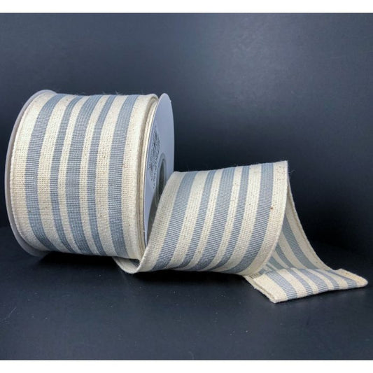 RJ17140-51  2.5" X 10YD WIRED WOVEN FRENCH STRIPES RIBBON    Grey