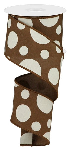 RGA193904  2.5" x 10yd Giant Three Size Dot/Pg Fabric Brown/Ivory