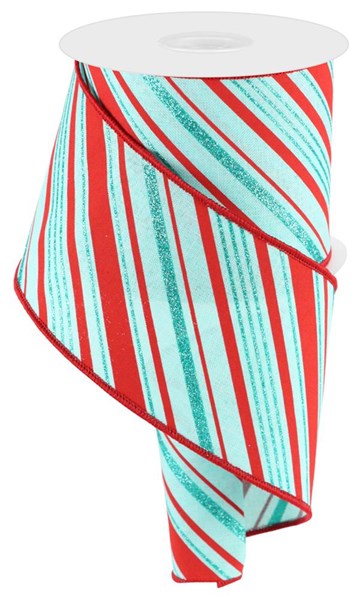 RGC1612H1  4" x 10yd Peppermint Stripes Ice Blue/Red