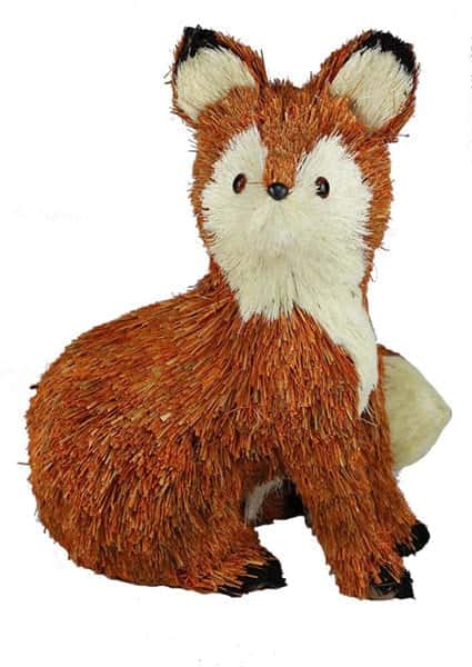 TT8191   11"H x 9.5"W Linen/Grass Standing Fox   Rust/Natural/Black