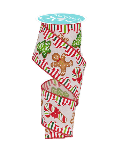 RGF141830  2.5" x 10yd Gingerbread/Candy/Tree Ivory/Multi