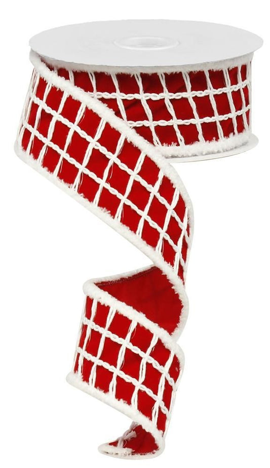 RN5160KK  2.5" x 10yd Velvet Check W/Drift  Red/White