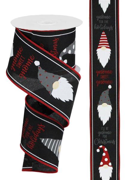 RGB107502  2.5" x 10yd Christmas Gnome Heads/Royal Black/Red/White