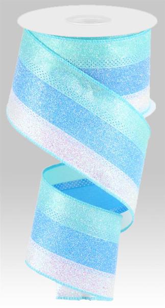 RG08963NL  2.5" x 10yd 3-In-1 Iridescent Glitter Blue/Robin Egg/White