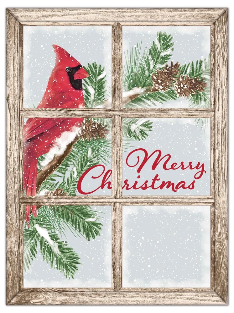 MD1489  19"H x 14.25"L Christmas Window Sign – White/Red/Green/Brown