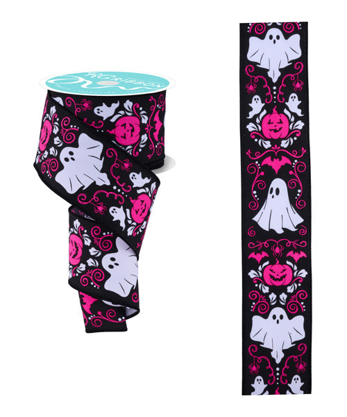 RGF168822   2.5" x 10yd Halloween Damask   White/Black/Pink