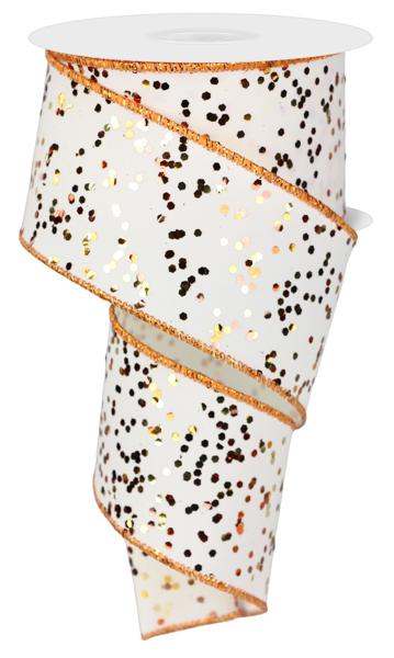 RGE1254MR  2.5" x 10yd Sprinkled Hex Glitter Finish Ivory/Brn/Rust/Lt Cpr/Gld