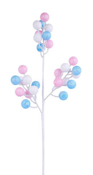 MN0345E2     23"L Glitter Berry Spray   Lt Pink/Lt Blue/White