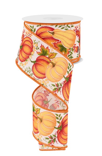 RGE19876H    2.5" x 10yd Pumpkin/Gourd/Leaves   Crm/Ylw/Orng
