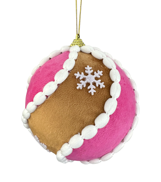 86502PKBN     5"DIA Gingerbread Swirl Ball    Pink/Brown