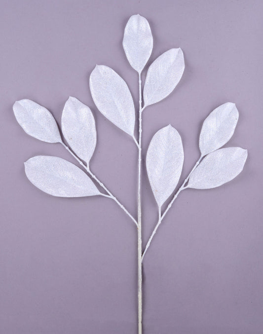 XS250827           20.5"L Glitter Magnolia Leaf Spray     White