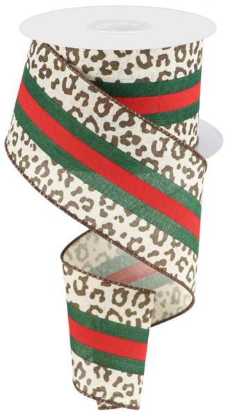RGC1856C2  2.5" x 10yd Leopard/Ctr Stripes/Royal Cream/Red/Emerald/Brown