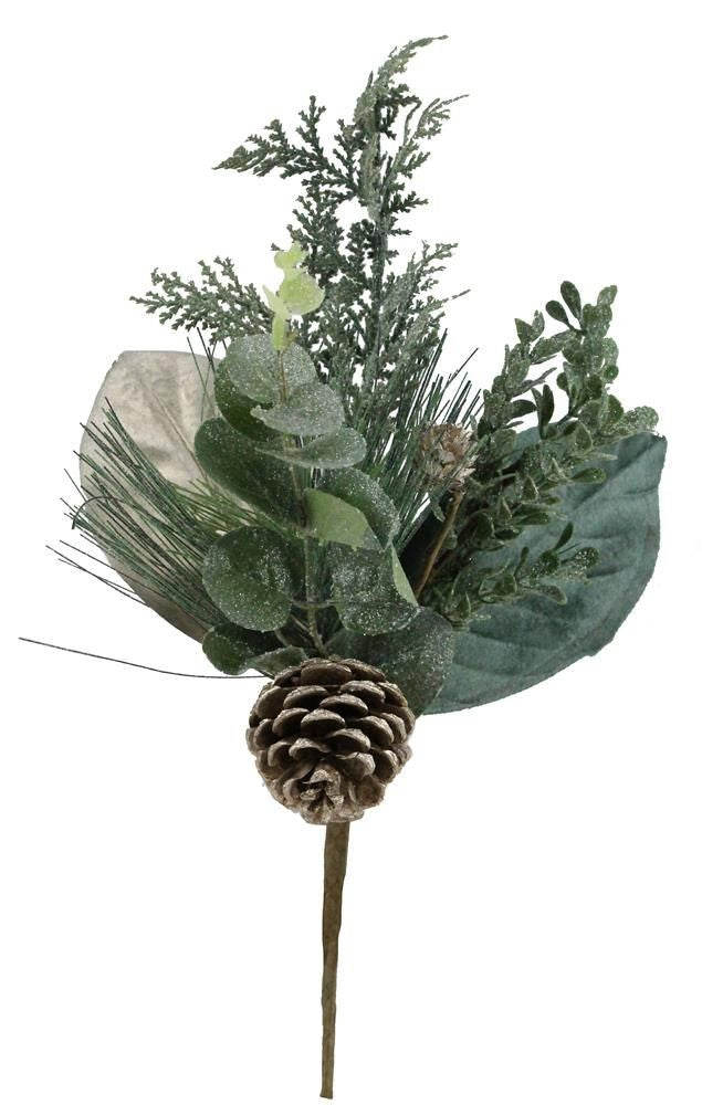 XX8053    15"L Pine/Cedar/Magnolia Leaf Pick    Multi Green/Champagne