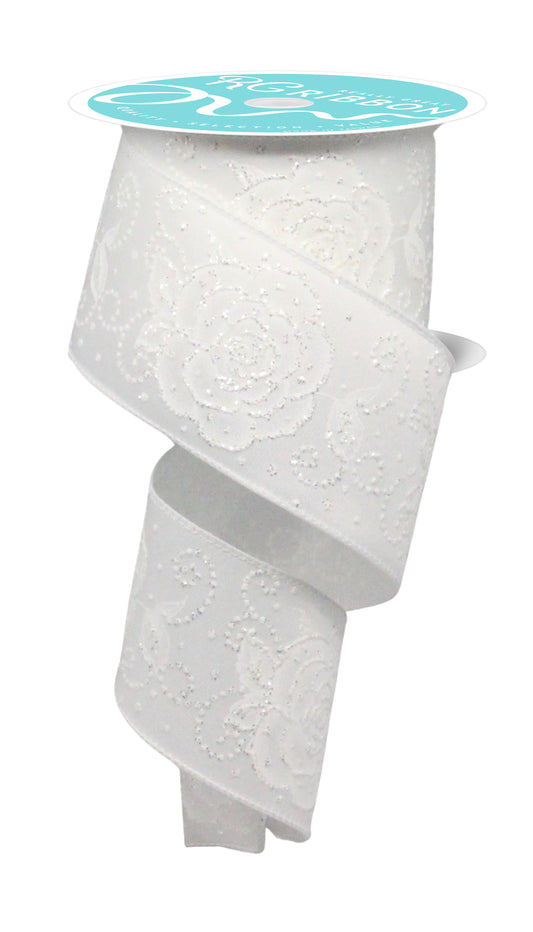RGF162927  2.5" x 10yd Raised Roses White