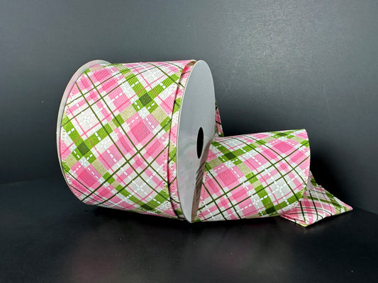 46512-40-24: CRM DIAG LIN/PNK-MOSS-WHT ARGYLE, 2.5"X10Y