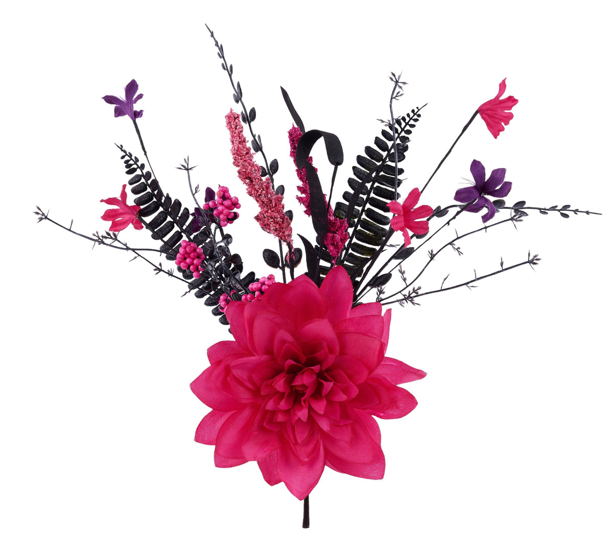 FH8285H1    12"L Dahlia/Bead/Spike/Fern Pick    Multi Pink/Dk Lvndr/Blck