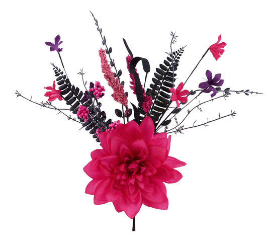 FH8285H1    12"L Dahlia/Bead/Spike/Fern Pick    Multi Pink/Dk Lvndr/Blck