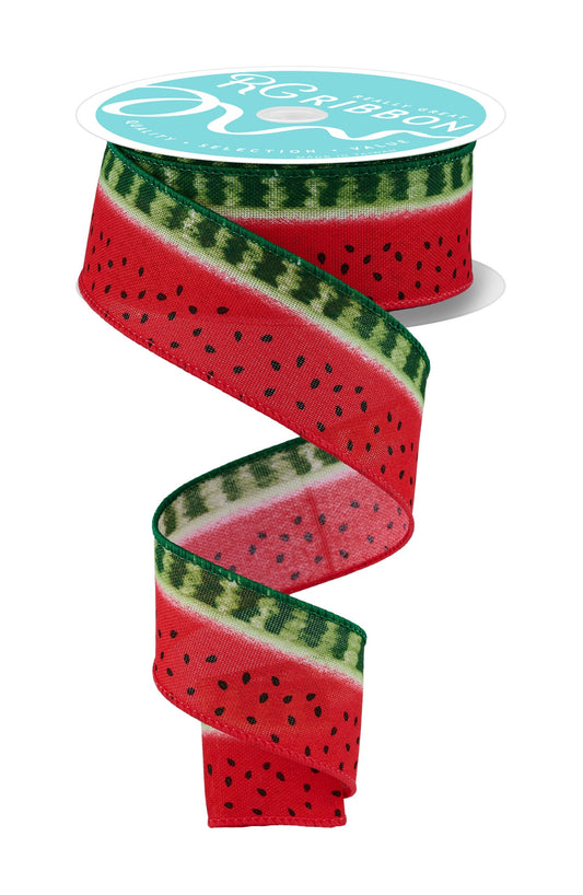 RGH136927   1.5" x 10yd Watermelon Stripes   White/Red/Green