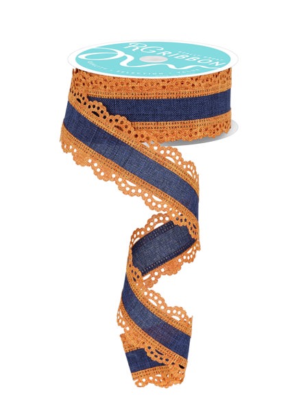 RGA1541CF 1.5"X10YD    Lace Edge Royal Burlap   Navy/Talisman