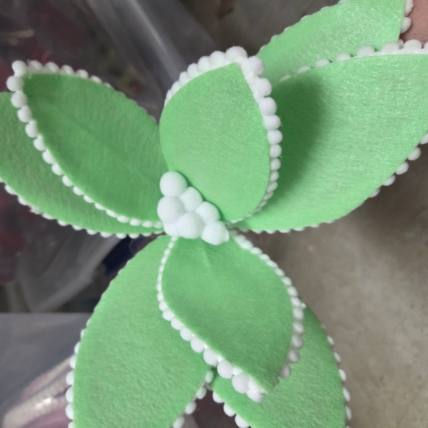 XS399574    12.25"Dia/19.5"L Stem Felt Poinsettia     Mint Green