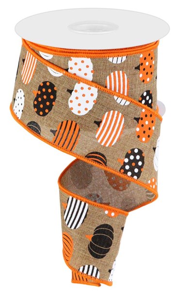 RGC1705F2 2.5"X10yds  Patterned Pumpkins Tan/Orange/Black/White