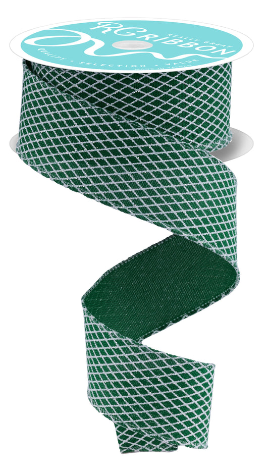RGF169506  1.5" x 10yd Mini Harlequin Emerald Green/White