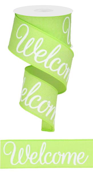 RGA112409  2.5" x 10yd Welcome On Royal Bright Green/White
