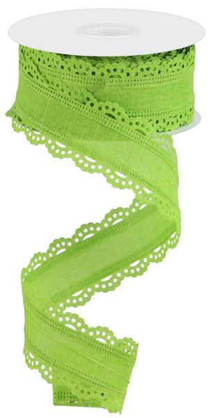 RGC130233    1.5" x 10yd Scalloped Edge Royal Burlap     Lime Green