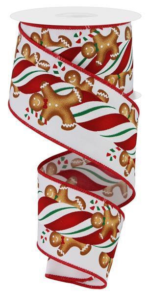 RGE158067    2.5" x 10yd Gingerbread Kids/Candy    White/Red/Green/Brown