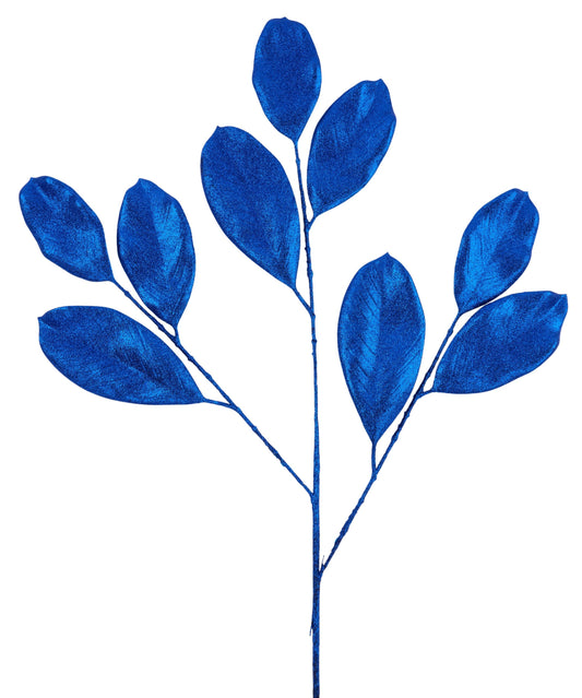 XS250825   20.5"L Glitter Magnolia Leaf Spray   Royal Blue
