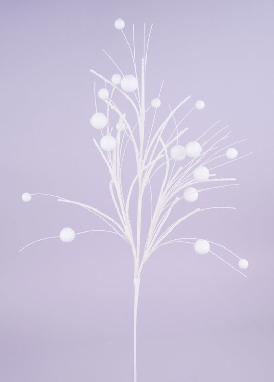 MN033427  32"L Glittered Ball/Twig Fishline Spray White