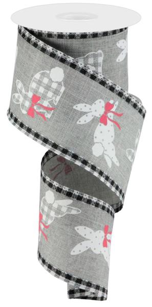 RG0879410  2.5" x 10yd Bunnies On Royal/Gingham Lt Grey/White/Pink