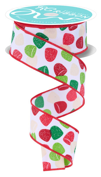 RGF1630HF  1.5" x 10yd Gumdrops Wht/Red/Green/Cream