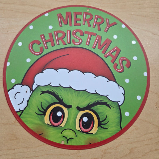 MD1497     8"Dia Merry Christmas/Furry Elf Sign    Lime/Red/White/Black