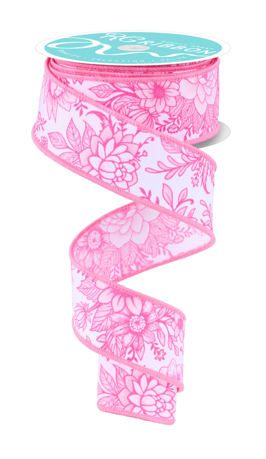 RGH114527  1.5" x 10yd Chinoiserie Florals White/Multi Pink