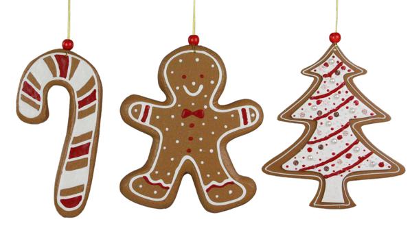 XJ5150   8"L Gingerbread Man/Tree/Candy Cane Ornament    Brown/White/Red