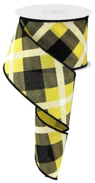 RG01683AN   2.5" x 10yd Printed Plaid On Royal   Yellow/Black/White