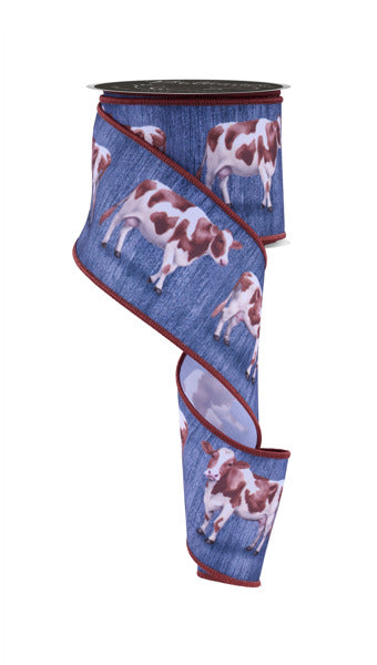 LS100465    2.5" x 10yd Cows   Denim/Brown/White