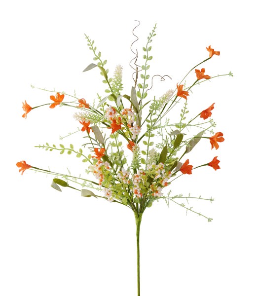 FH807169   24"L Fabric Flower/Eva Leaf/Beads Spray   Orange/Off White