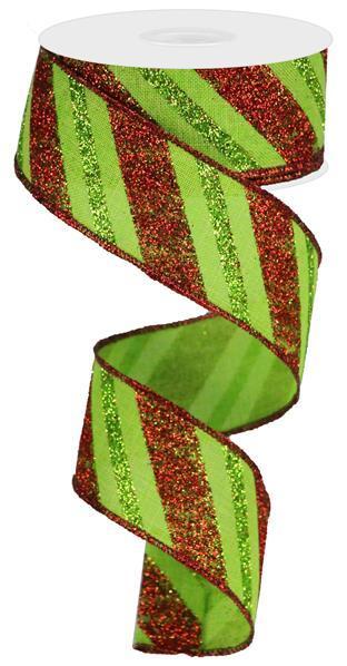 RG01765T9 1.5"X10 YD Diagonal Glitter Stripe/Royal Lime/Red/Lime