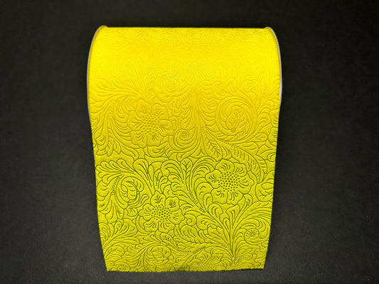 42466-06-22   6"X25YDS   Embossed Flower Hot Cut Edge    Daffodil/Yellow