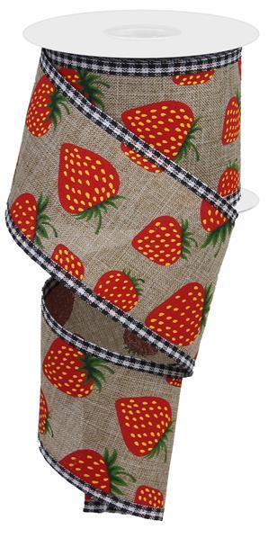RGA843601   2.5"X10YD Strawberries/Gingham    Blk/Wht/Red/Tan/Grn