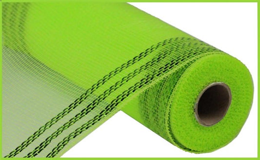 RE850271  10" x 10yd Border Stripe Metallic Mesh Apple W/Lime Green Foil