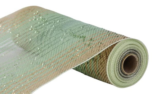 RY8509R7  10.25" x 10yd Matte Wide Foil Ombre Mesh Sage/Champagne