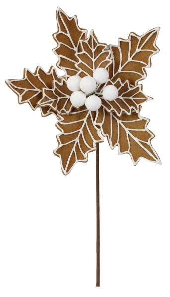 XS3954  13"L Gingerbread Poinsettia Pick  Brown/White
