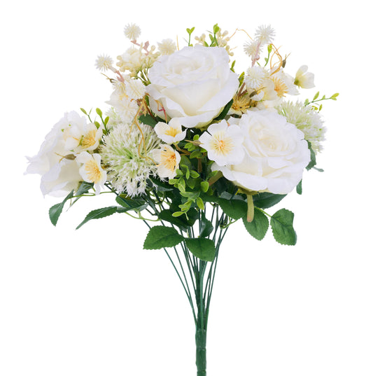 FB1944   17"L Rose/Flower/Thistle Bush x 18   White