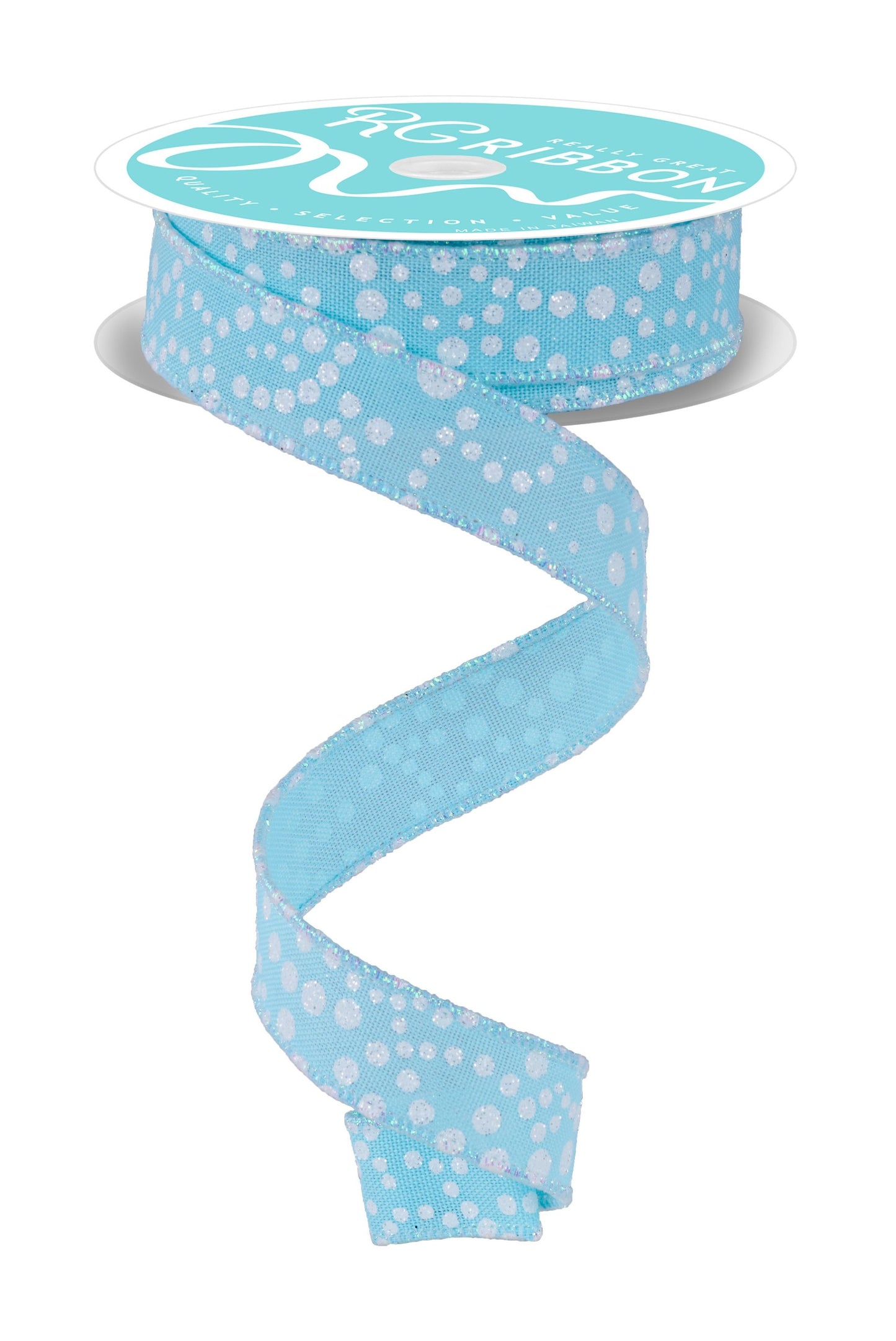 RGF7730RM    7/8" x 10yd Mini Glitter Dots    Ice Blue/Irid White