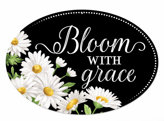 MD174502  15"Lx10.25"H Metal Bloom With Grace Sign Black/White/Yellow/Green